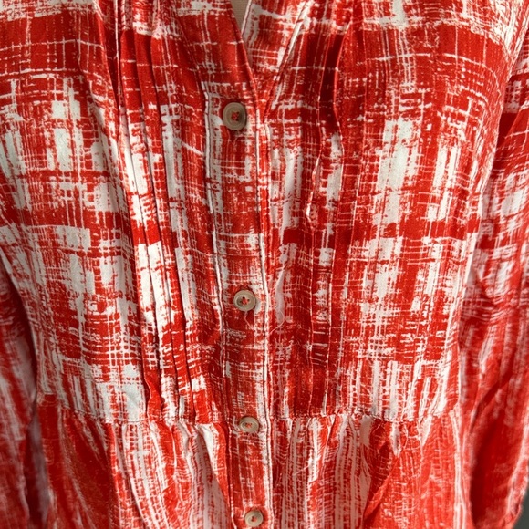 Maeve Vibrant Orange and White Plaid Button Down Shirt 100% Rayon - Picture 3 of 9
